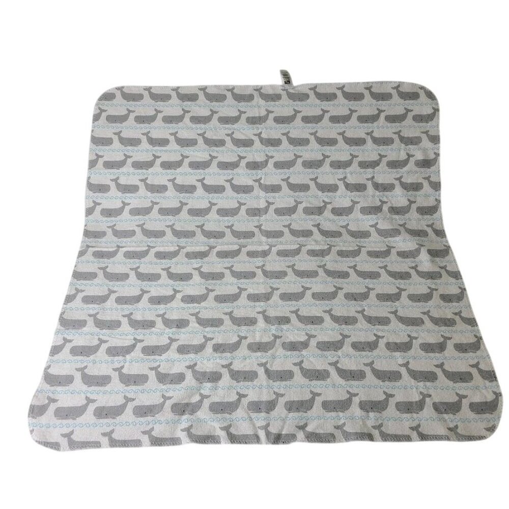 HB Hudson Baby White Gray Whales Receiving Blanket Swaddle Security Lovey 30x30